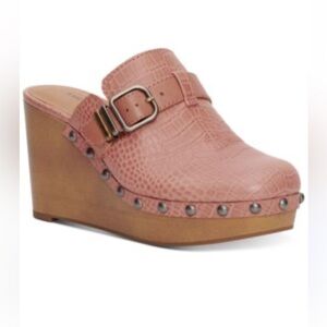 Lucky Brand Sz 7.5 Women's leather Zilkio Wooden Clogs Platform Mules